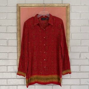 100% Silk Vintage 80s Liz Claiborne Collection Red Patterned Blouse